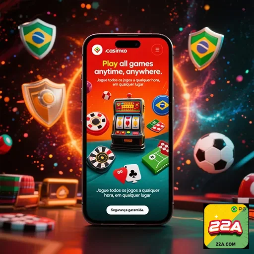 Imagem do app 22a, destaque na página do site 22a, mostrando funcionalidades e interface moderna.