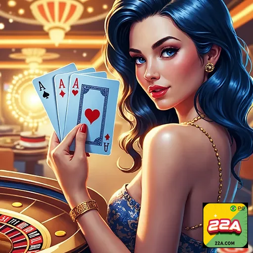 Imagem de um cassino moderna no site 22a, destacando jogos de azar e entretenimento geralmente associados a casinos.